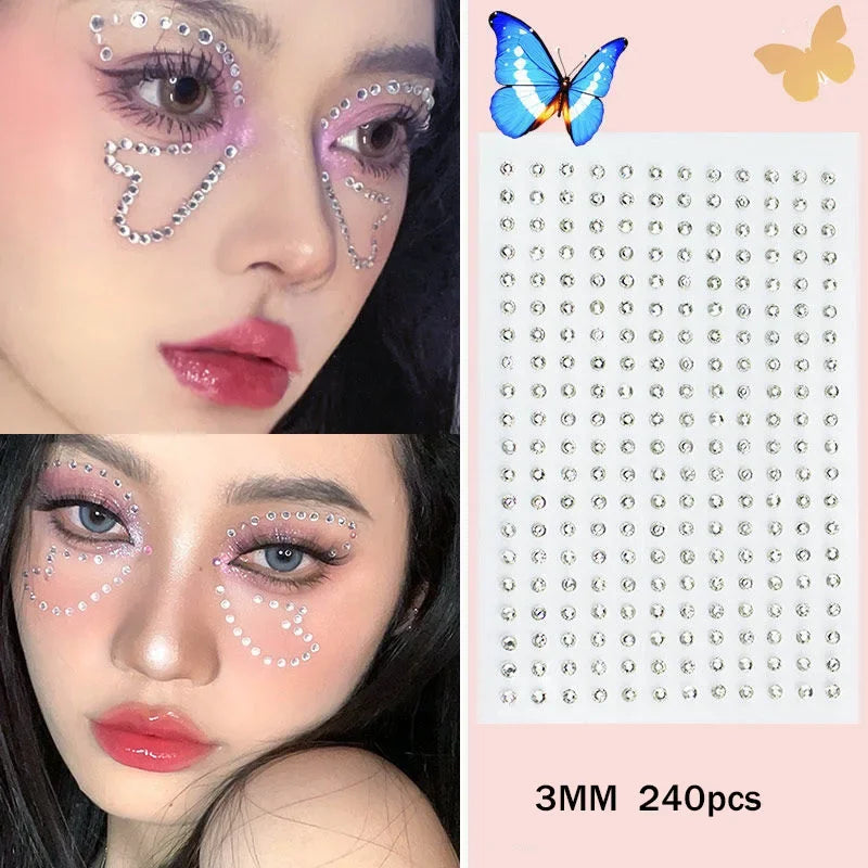 BXOXO Fashon Butterfly Face Stickers Pearl Temporary Tattoo Stickers Waterproof Glitter Eyeshadow Body for Festival Makeup