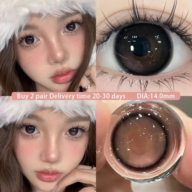 BXOXO 1Pair Myopia Colour Contacts Lenses Circular Natural Gray Blue Eye Lenses Beauty Pupil Black Eyes