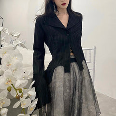 Bxoxo Gothic Women Black Shirts Korean Female Designed Irregular Tops Dark Academic Spring Fashion Streetwear Y2K Blouse New