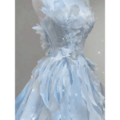 BXOXO Blue Evening Dress Women Luxury Elegant Ruffles Fairy Birthday Prom Gown Exquisite Sleeveless Bride Banquet High-end Host Dress