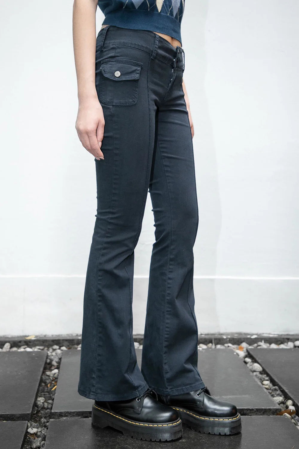 Bxoxo Vintage Solid Low Rise Flare Pants Autumn Casual Black Cotton Slim Pockets Jeans Women Y2k Streetwear Retro Denim Trousers Chic