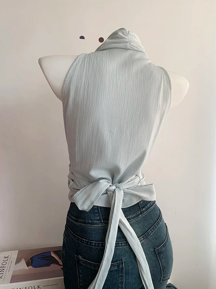 Bxoxo Sexy Bandage Slim Tanks Women Fashion Casual V Neck Design Halter Tanks Korean Retro Streetwear Female Summer Elegant Tops