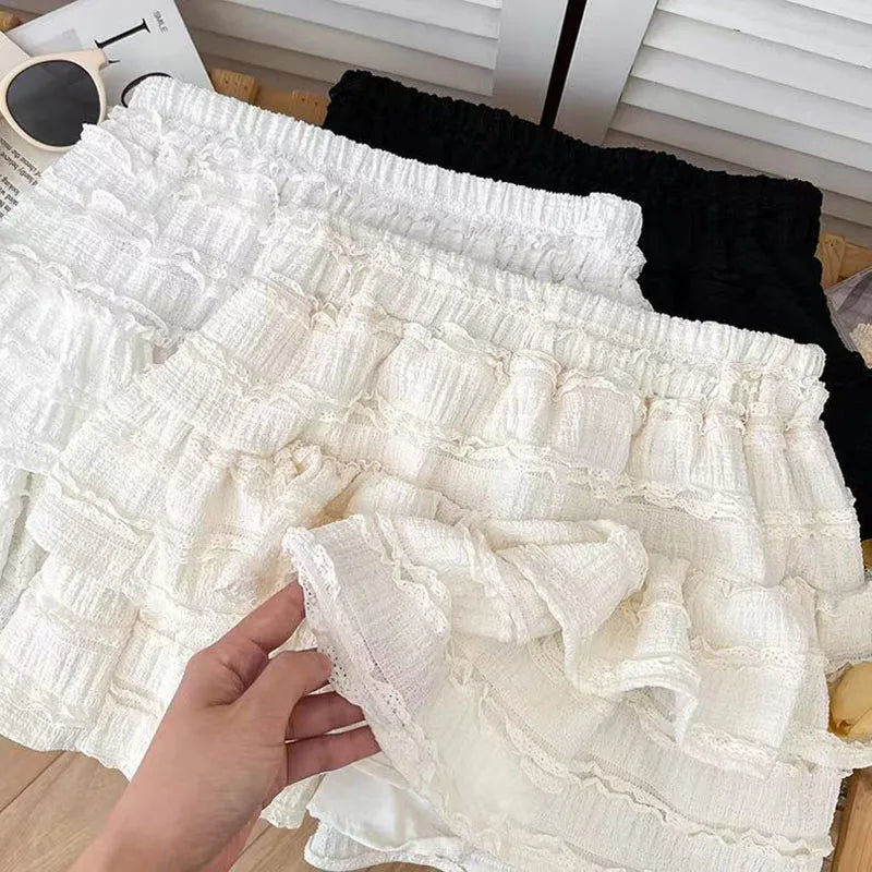 Bxoxo High Waist Ruffle Tutu Skirts Women Y2K Korean Sweet Preppy Tassel A Line Skirts Female New Lolita Cute Elastic Waist Cake Skirt