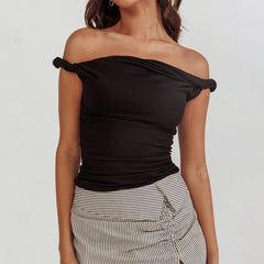 BXOXO Women Off Shoulder Top Sleeveless Twist Strap Tank Tops Slim Fit Stretch Ruched Crop Top Going Out Y2k Bustier