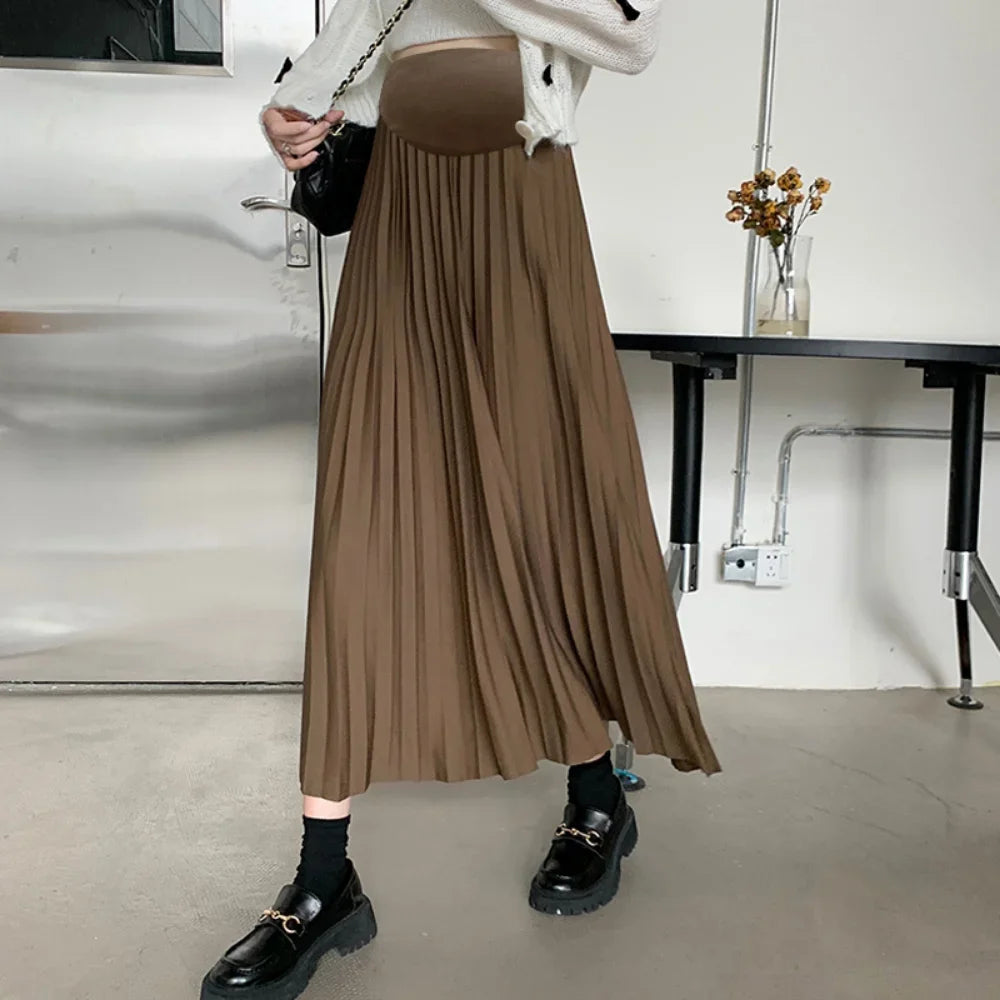 Bxoxo Maternity dress Pleated Thick Warm Maternity Skirts Elastic Waist Belly Casual Clothes for Pregnant Women Clothing Pregnancy