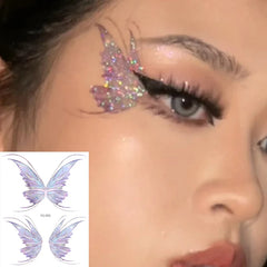 BXOXO 3D Fairy Butterfly Wings Shiny Tattoo Sticker Waterproof Eyes Face Body Art Fake Tattoos For Women Makeup Dance Music Festival