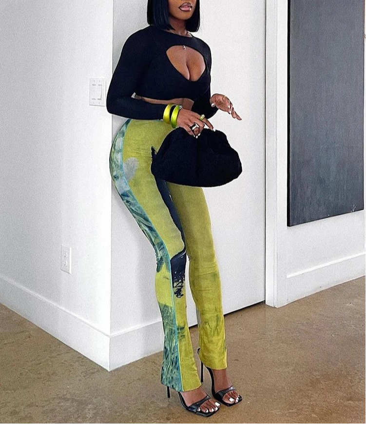 BXOXO Mesh Tie Dye Straight Pants Women Sexy Summer Trend See Through Thin Skinny Streetwear Wild Elastic Activity Bottoms