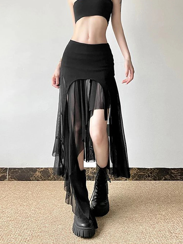BXOXO Sexy Irregular Y2K Skirts Women Vintage American High Waist Slim Slit Long Skirt Casual Lady Streetwear Retro Summer Skirts
