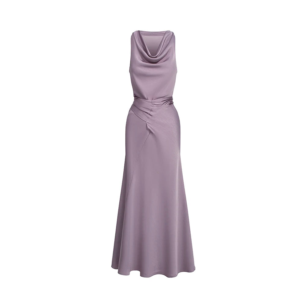 Bxoxo Women's Spring Summer Elegant Purple Party Long Dresses French Fashion Vintage Swing-Collar Lace-up Slim New Dress Prom Female