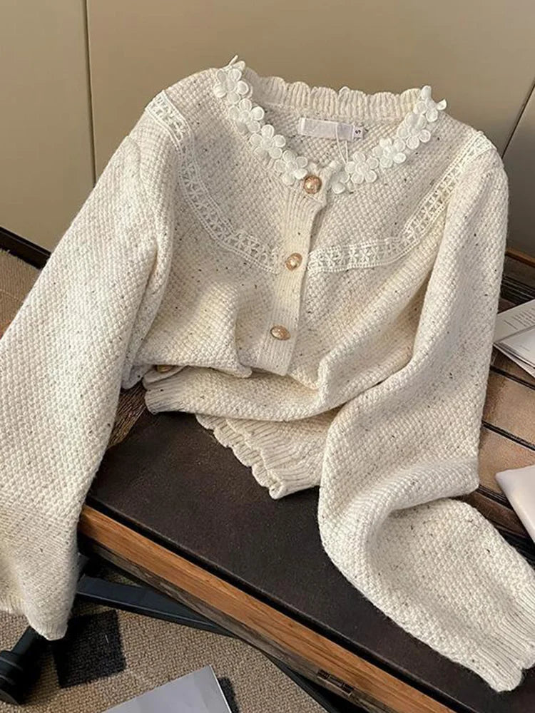 Bxoxo Floral Elegant Cardigan Women Vintage Sweet Long Sleeve Knitted Sweater French Retro Casual O Neck Design Fall Ins Tops Coats