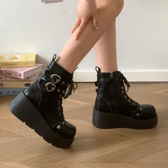 BXOXO Women's Boots Autumn Women Ankle Boots Platform Wedges High Heels Short Boots New Fashion Design Zip Cosplay Shoes of Women