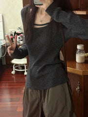 Bxoxo Sexy Hollow Solid Sweater Women Y2k Aesthetic Slim Fit Knitted Harajuku Jumper All Match Korean Sexy Pullover Female Knitwear