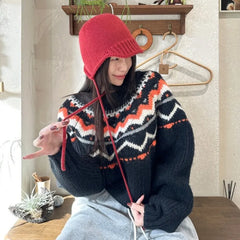 Bxoxo Autumn Winter Thicked Warm Black Sweaters Mujer Y2k O-neck Long Sleeve Knitted Pullover 2025 New All-match Top for Women