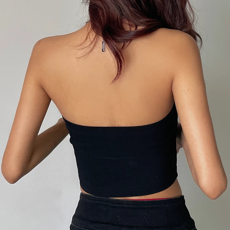Bxoxo Y2K Sexy Irregular Strapless Tank Top Women Backless Sleeveless Zipper Tube Tops Gothic Summer Off Shoulder Lady Vest