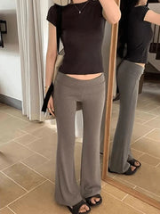 Bxoxo Gray High Waist Basic Flared Pants Solid Color Jogging Fitness Yoga Trousers Slim Korean Fashion Casual Streetwear Lady