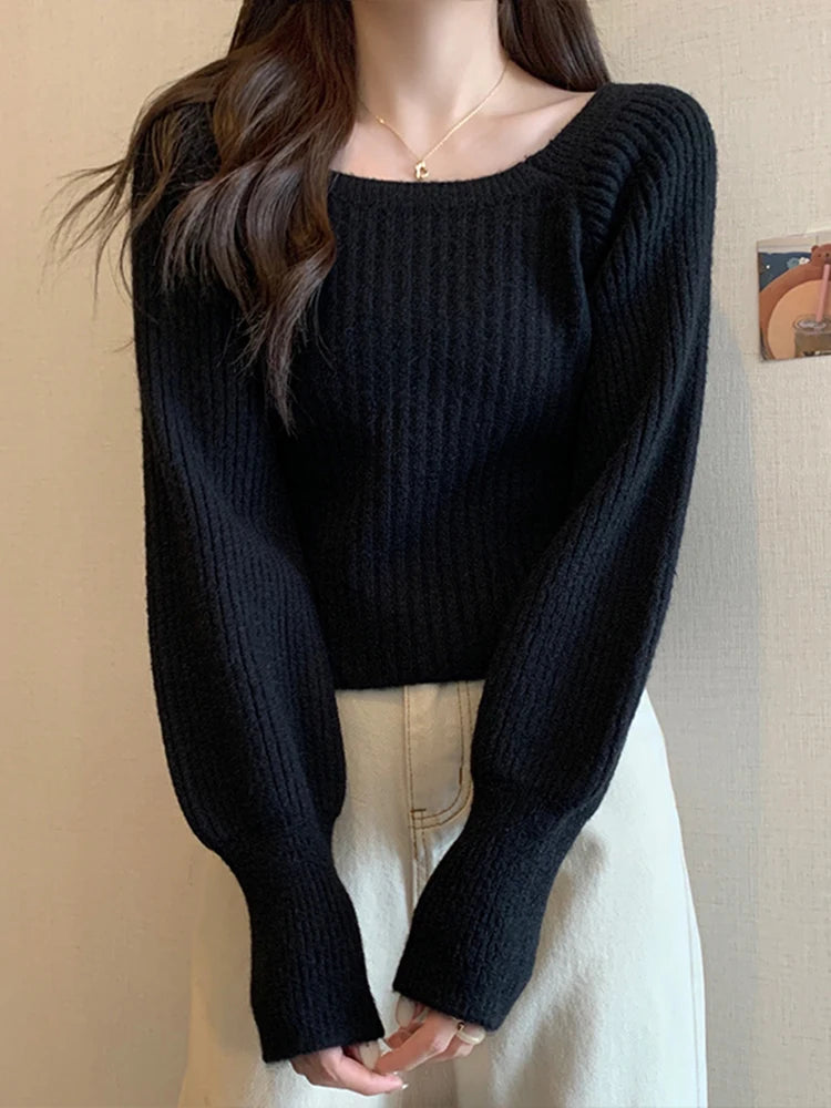 Bxoxo Autumn Winter Loose Women Sweaters Casual Soft Long Puff Sleeve Pullovers Jumpers Knitwear Basic Sweater For Women Tops