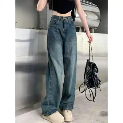 Bxoxo Wide Leg Jeans For Women High Waisted Contrasting Straight Leg Pant Autumn lady Loose Pants Streetwear
