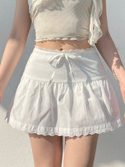 BXOXO Summer New Sweet Simple Lace Spliced Skirts Fashion Solid All-Match Basic Women Skirts