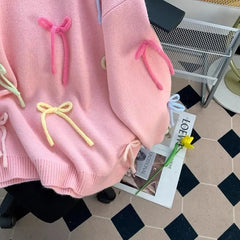 Bxoxo Sweet Bow Women Knit Sweaters Autumn New Loose Lazy Style Casual Pullover Y2K Korean Chic Warm All Match Soft Jumper Mujer