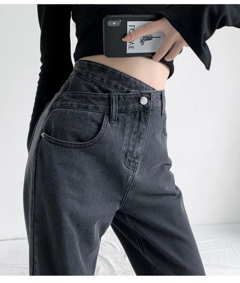 Bxoxo 1970s Retro Crossbody High-waist Slimming Drag-on Straight-crotch Long Pants Women Summer Cotton Material