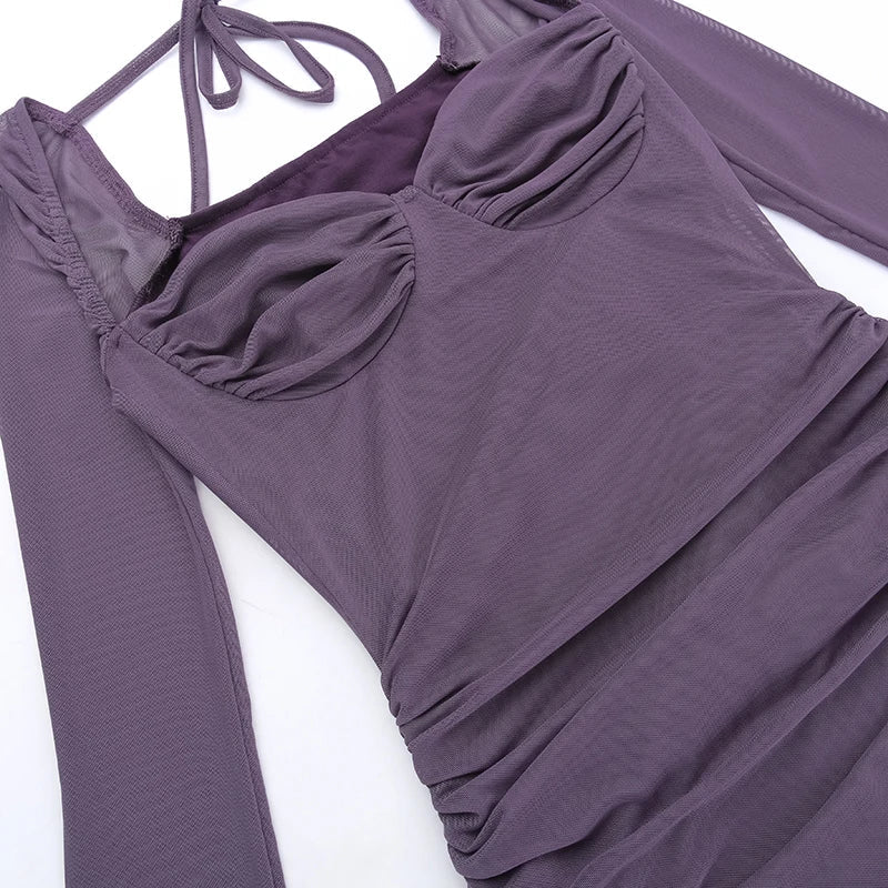 BXOXO Purple Mature Sexy Beautiful Confident Elegant Graceful Women'S Translucent Thin Straight Dress