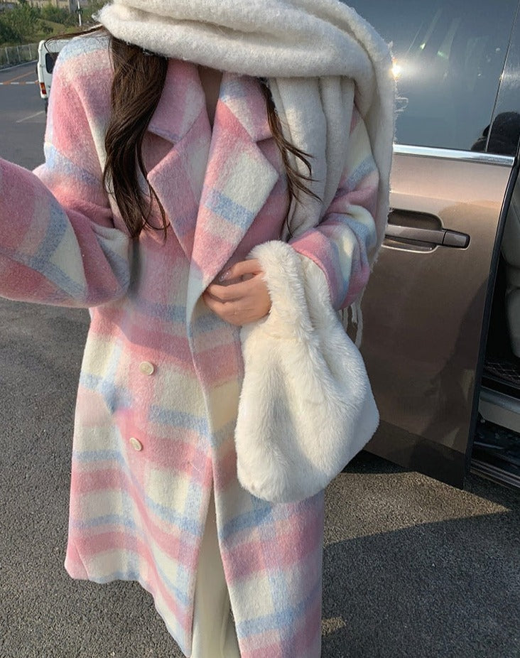 BXOXO - Long Plaid Rainbow Coat