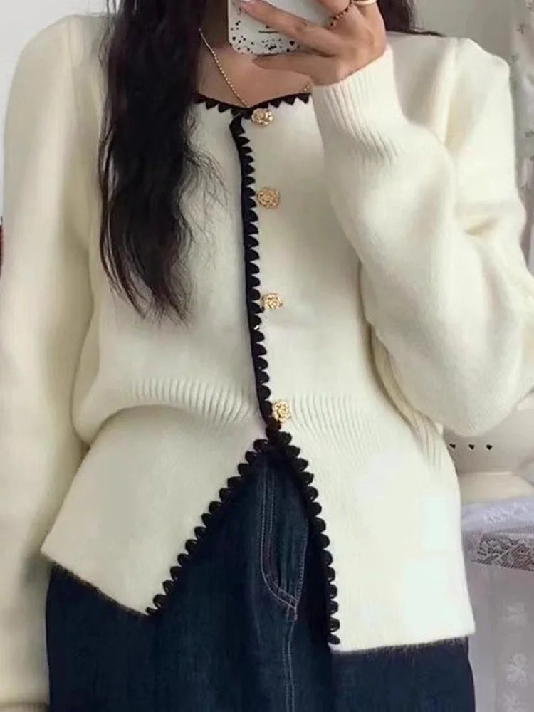 Bxoxo Sweet Chic Soft Cardigan Women Long Sleeve Fashion O Neck Knitted Jacket Fall Korean Casual Female Elegant Buttons Tops Cute New