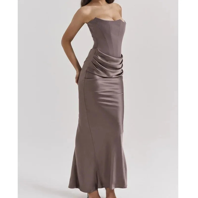 BXOXO Sexy Satin Corset Dress Women Fashion Strapless Backless Waist Ruched Wrap Slim Dresses Autumn Lady Evening Party Club Vestidos