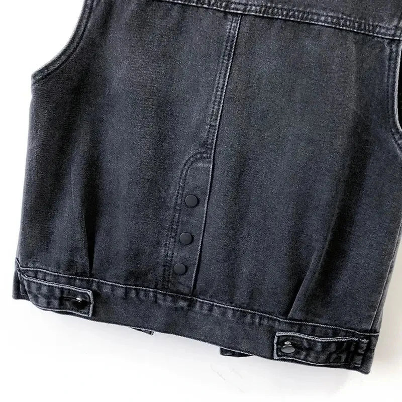 Bxoxo Fashion Design Sequins Denim Vest Summer Autumn Women's Waistcoat Korean Leeveless Denim Jeans Jacket Female Vest Tops