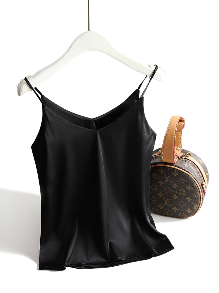 Bxoxo Spaghetti Strap Top Women Halter V Neck Basic White Cami Sleeveless Satin Silk Tank Tops Women'S Summer Camisole