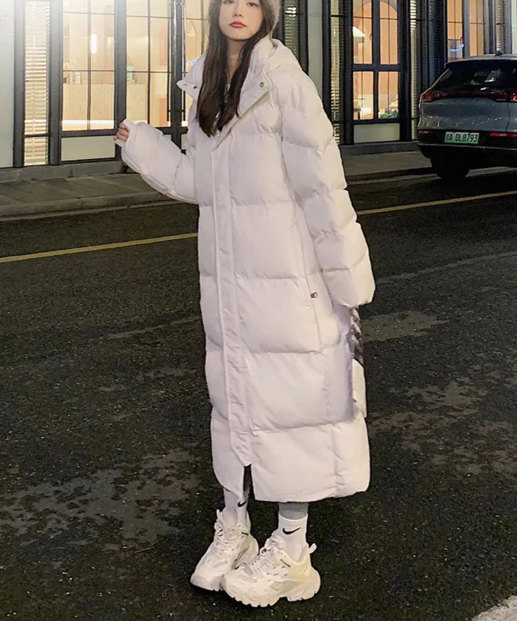 BXOXO Solid Color Long Straight Winter Coat Casual Women Parkas Clothes Hooded Stylish Winter Jacket Female Outerwear