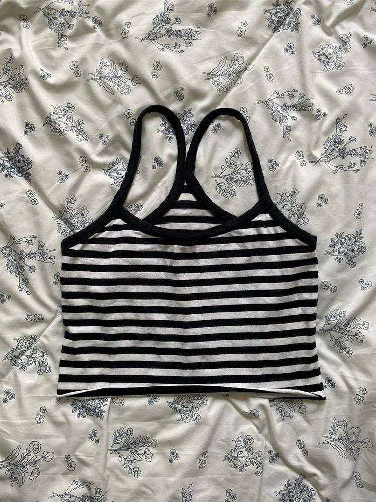 BXOXO Harajuku Fairy Cropped Letter Printing V Neck T Shirts + Stripe Grunge Tank Top Women Summer Y2k Two Pieces Set Aesthetic
