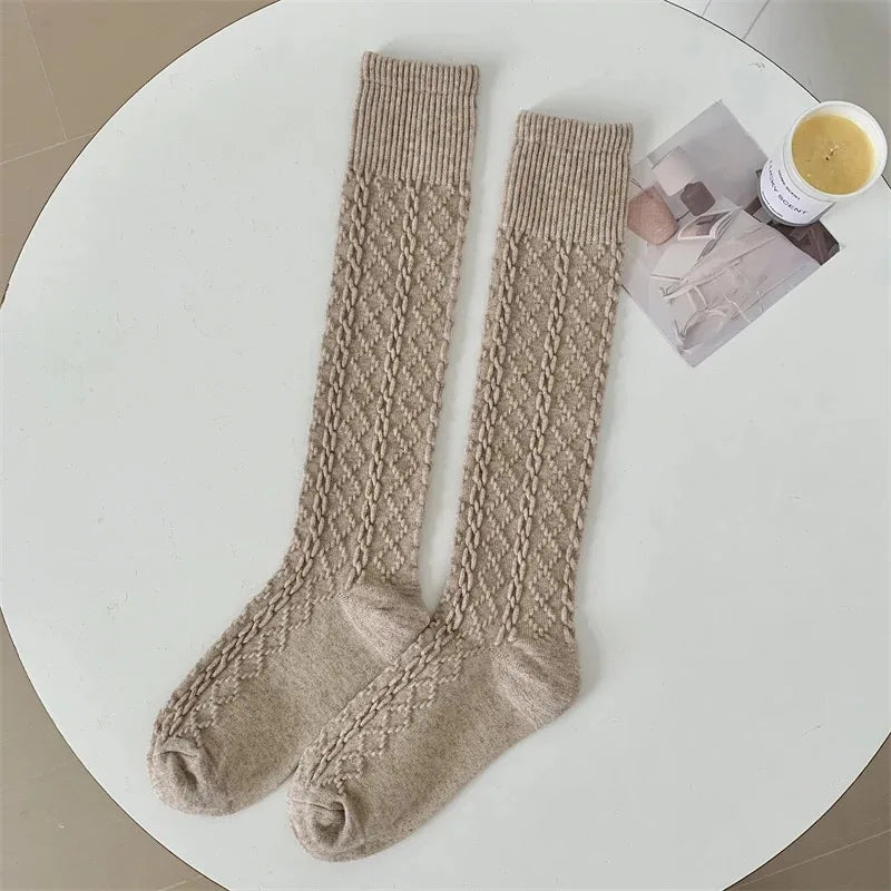 BXOXO Retro Women Stockings High Quality Japanese Style New Solid Color Knee High Socks For Women Korean Style Warm Casual Long Socks
