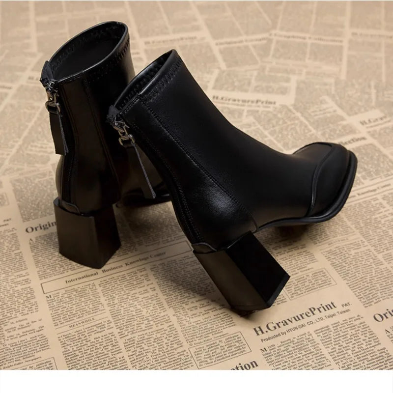 BXOXO Booties Very High Heels Shoes for Women Heeled Brown Leather Footwear Work Short Female Ankle Boots Pu Sale Y2k Autumn Quality
