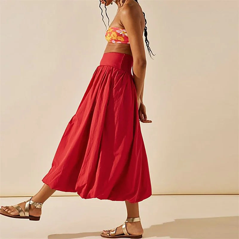 Bxoxo Skirts y2k Women Summer Elegant Solid Color High Waist Loose Fitting Long Bubble Skirt Office Ladies Skirts Streetwear