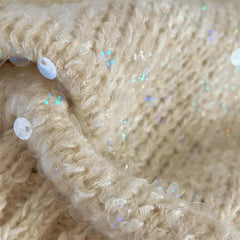 Bxoxo Sequins Knitted Sweaters for Women Autumn Loose Thick Long Sleeve Crop Pullover Female Korean All Match O Neck Jumper Mujer