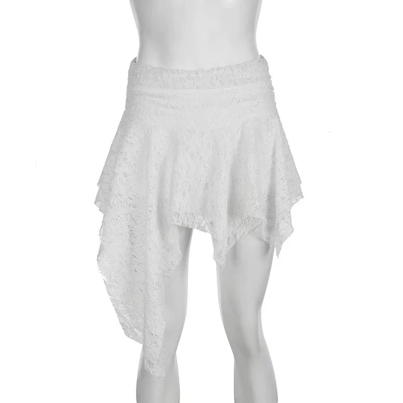 Bxoxo Y2K Asymmetrical Women Lace Skirts Fashion Streetwear Ruffle Mini Skirt Korean Harajuku Gothic Dark Series Punk Stitching Skirts
