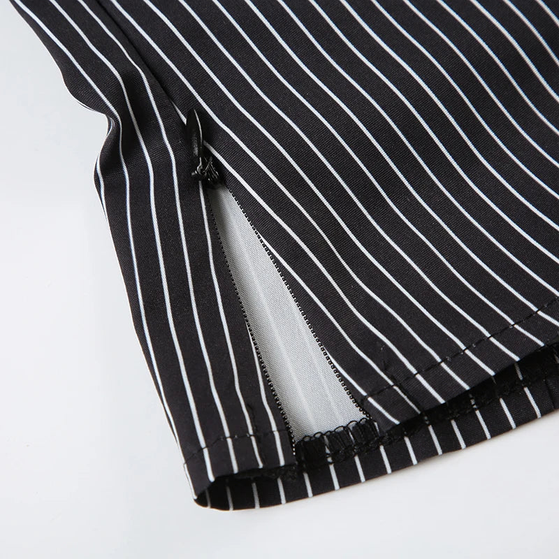 BXOXO Vintage Contrast Button Stitching Camis Women Causal Slim-fitting Sleeveless Slit Crop Top Summer Retro Striped Print Tee