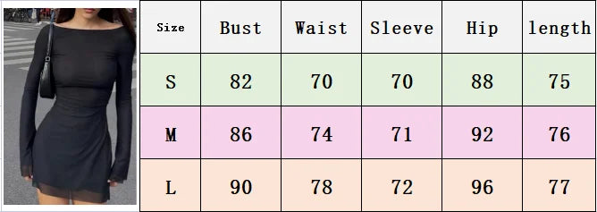 BXOXO Women's Sexy Y2K Elegant Summer Crew Neck Off Shoulder Mesh Sheer Flare Long Sleeve A-Line Short Mini Skinny Dress