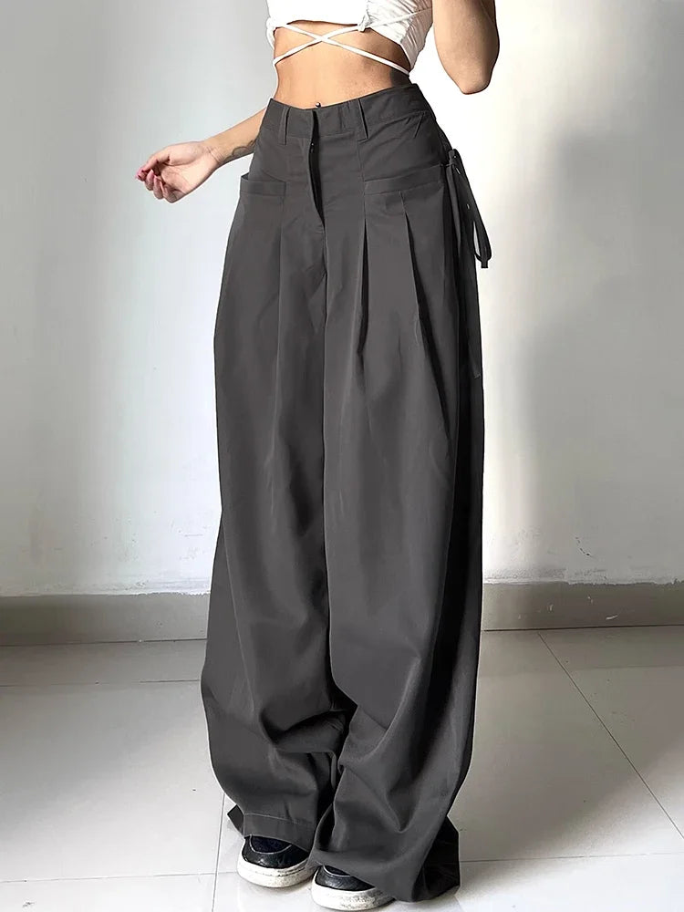 Bxoxo Casual Wide Leg Pants Women High Waist Street Basic Loose Sweat Trousers Korean Retro Gray Office Y2K Lady Pants