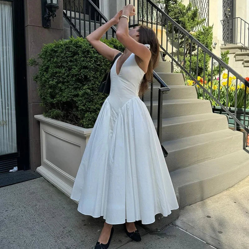 BXOXO Ladies Summer Evening Party New Fashion Dress Women Sleeveless Backless V-Neck Sexy Maxi Dresses Night Clubwear Female Outfits