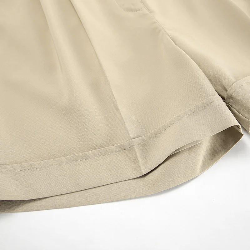 Bxoxo Spring Summer Women Office Shorts Suit Set Solid Khaki Sleeveless Halter Outfit 2 Piece Matching Sets For Women