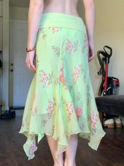 BXOXO Fashion Flower Print Irregular Low Waist Skirts Elegant Retro Design French Chic Long Skirts