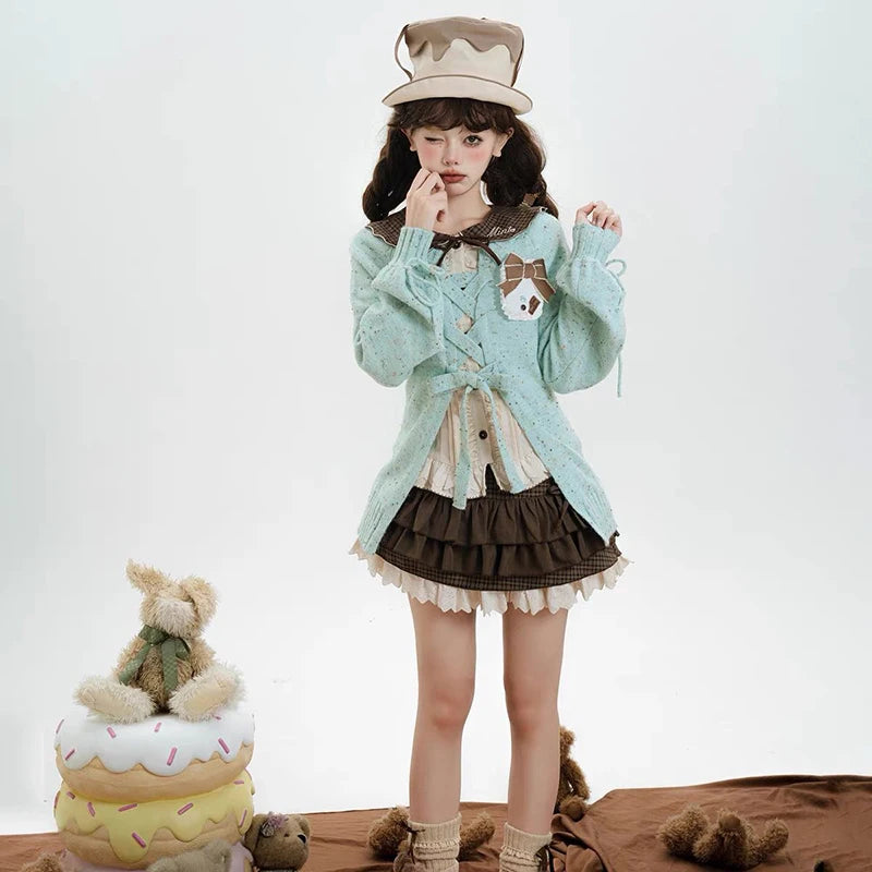 Bxoxo Japanese Sweet Lolita Mini Skirts Women Y2K Kawaii Lace Patchwork Bow Cake Skirt Femme High Waist Preppy All Match A Line Skirts
