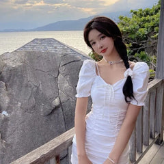 Bxoxo Y2K Ladies Sexy Slim Dress Summer Mini Bodycon Dress Short Style Solid Color Elegant One Piece Korean Style Women's Dress