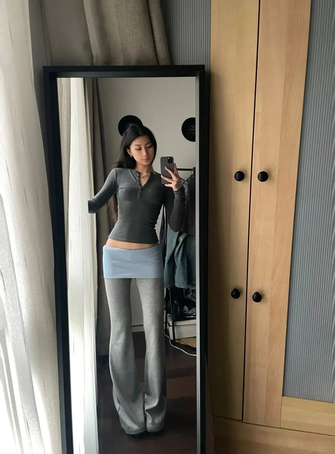Bxoxo Gray High Waist Basic Flared Pants Solid Color Jogging Fitness Yoga Trousers Slim Korean Fashion Casual Streetwear Lady