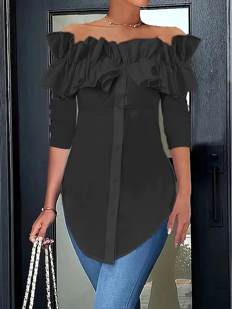 BXOXO Sexy One-piece Collar Slim White Shirt And Blouses Women's Summer Short Sleeve Fashion Ruffle Button Cardigan Female Shirts Top