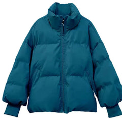 Bxoxo Women Solid Loose Zipper Coat Long Sleeve Pocket Casual Down Coat Winter Thermal Thickened Fall Cotton-padded Jacket 2023
