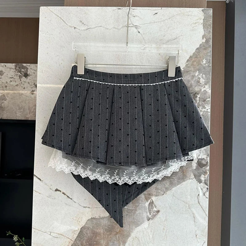 Bxoxo Sweet Bow Lace Stitching Women Skirts Spring Korean A Line Pleated Skirts Y2K High Waist Streetwear All Match Ladies Mini Skirt