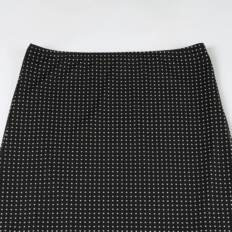 Bxoxo Polka Dot Mesh Long Skirt Summer Fashion Clashing Patchwork Slim Long Skirt Women Elegant Vintage Y2k Loose Long Skirt